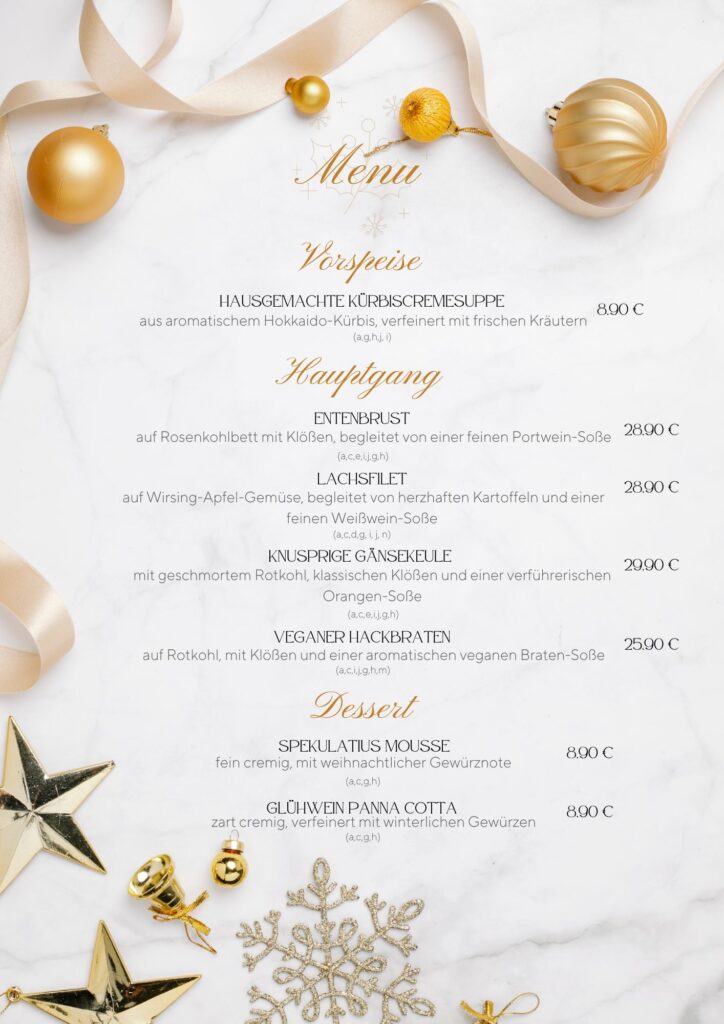 Giallo Oro Elegante Classe Classico Natalizio Cibo Natale Ristorante Menu 7